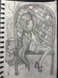 my OC, Rosie, sitting on a wicker garden chair :D (somewhat wip)