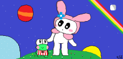 My Melody and Keroppi hang out in MS paint world