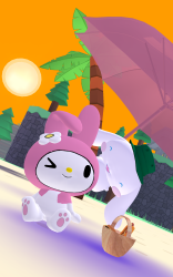 my melody and cinamorol at a sun set beach :3